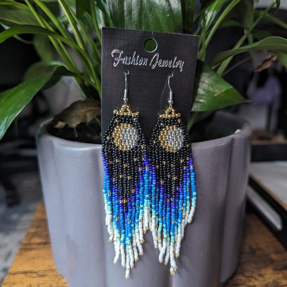 Jewelry - Beaded Moon Curtain Earrings | Bohemian, Indie, Grunge, Witch